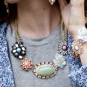 Plunder Claribel Statement Necklace Colorful Dazzling Crystals Stone Flower EUC